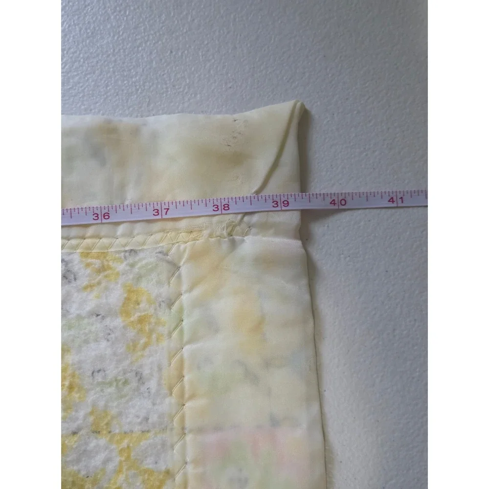 Vintage Handmade Patchwork Baby Quilt Pastel Nursery Blanket Satin Trim Fair